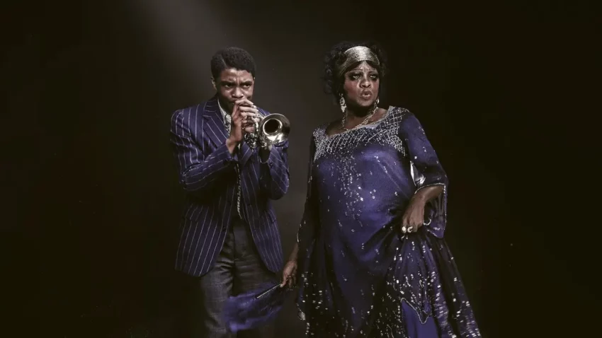 Bannière du film Netflix, Le Blues de Ma Rainey, avec Chadwick Boseman et Viola Davis.