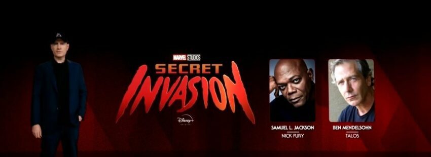 Annonce casting pour la série Marvel Studios pour Disney+, Secret Invasion, avec Samuel L. Jackson (Nick Fury) et Ben Mendelsohn (Talos)