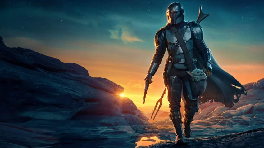 Bannière de la deuxième saison de la série Star Wars pour Disney+, The Mandalorian.