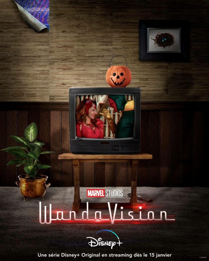 Cinquième affiche télévision pour la série Marvel Studios prévue sur Disney+, WandaVision, avec Elizabeth Olsen et Paul Bettany