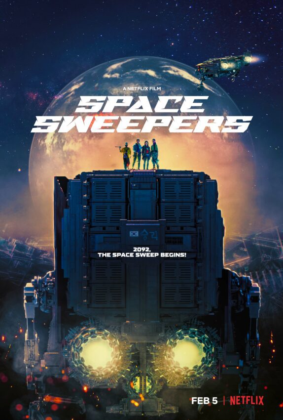 Poster teaser du film Netflix, Space Sweepers, réalisé par Sung-hee Jo avec Song Joong-ki, Kim Tae-ri, Jin Sun-kyu, Yoo Hai-jin, Richard Armitage, Park Ye-rin