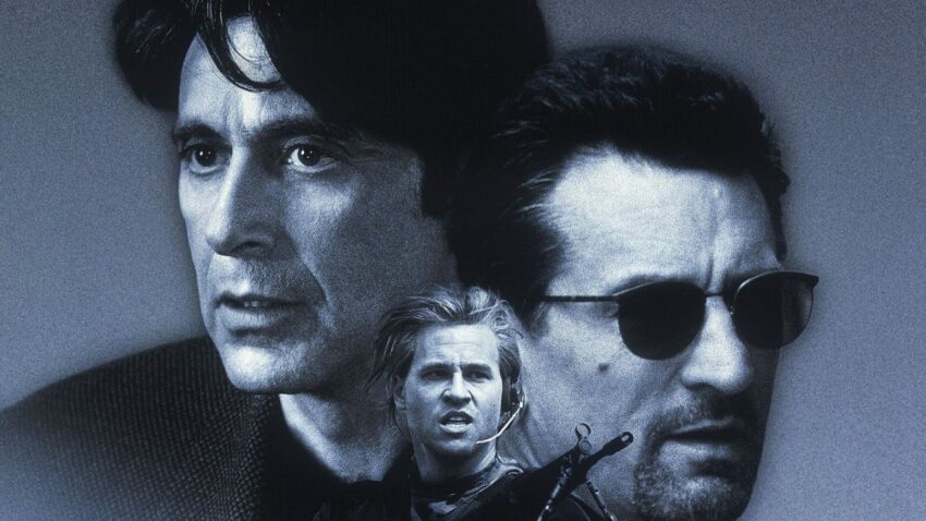 Bannière du film Heat écrit et réalisé par Michael Mann avec Al Pacino, Robert De Niro et Val Kilmer