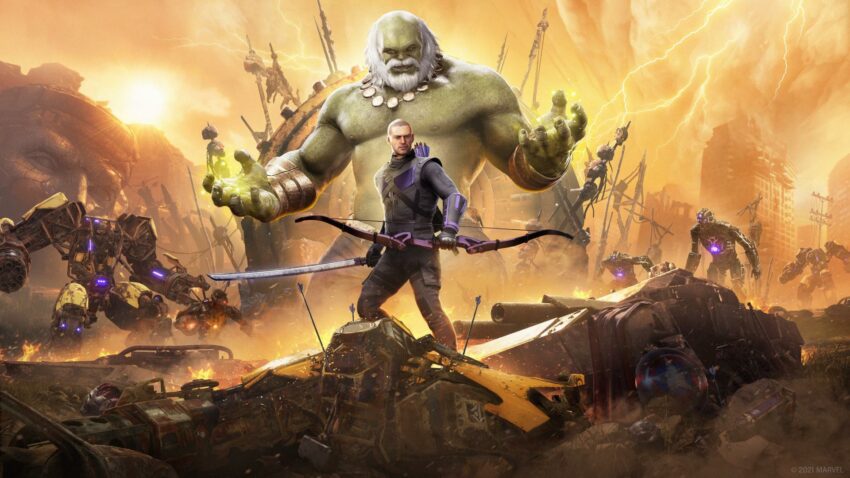 Bannière de l'extension pour le jeu vidéo Marvel’s Avengers : Hawkeye – Futur Imparfait