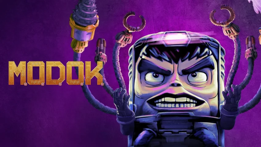 Bannière de la série Marvel pour Disney+, M.O.D.O.K. créée par Jordan Blum et Patton Oswalt.