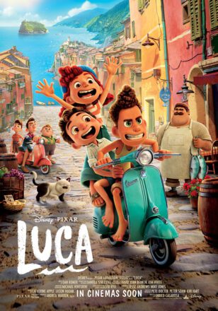 Poster Vespa du film Pixar, Luca, réalisé par Enrico Casarosa avec les voix de Jacob Tremblay, Jack Dylan Grazer, Maya Rudolph, Giacomo Gianniotti et Jim Gaffigan