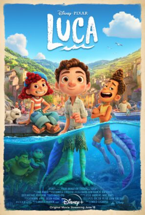 Poster du film Pixar, Luca, réalisé par Enrico Casarosa avec les voix de Jacob Tremblay, Jack Dylan Grazer, Maya Rudolph, Giacomo Gianniotti et Jim Gaffigan