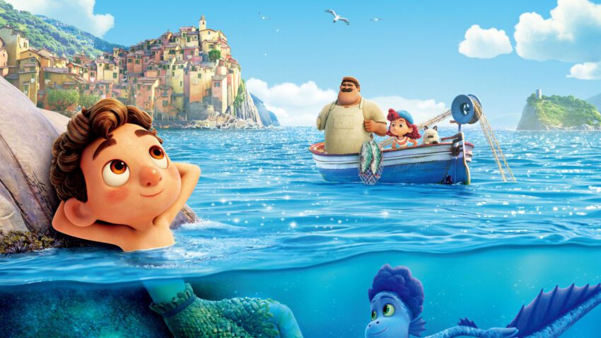 Bannière du film Pixar, Luca, réalisé par Enrico Casarosa avec les voix de Jacob Tremblay, Jack Dylan Grazer, Maya Rudolph, Giacomo Gianniotti et Jim Gaffigan