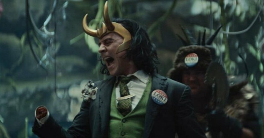 Photo de l'épisode 5 de la série Marvel Studios pour Disney+ Loki écrit par Michael Waldron et réalisé par Kate Herron avec President Loki et sa main coupée