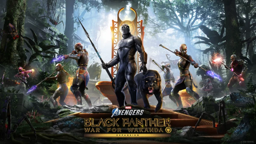 Bannière pour le jeu vidéo Marvel’s Avengers : Black Panther – La guerre pour le Wakanda.