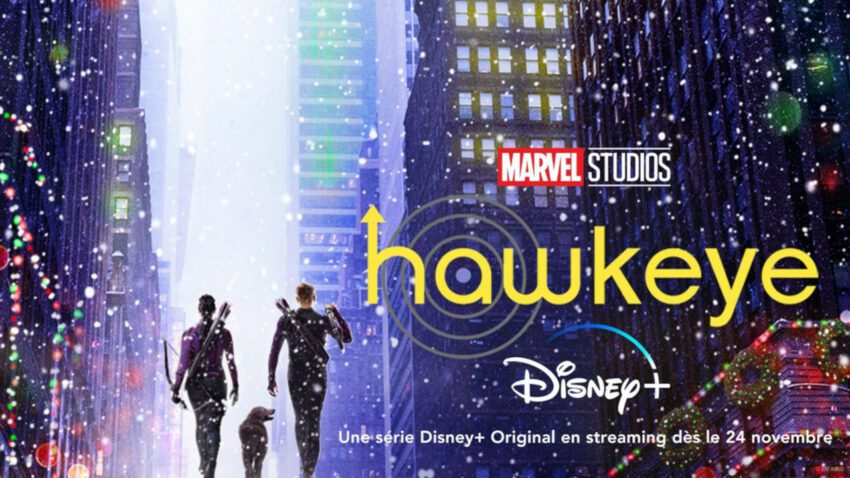 Bannière de la série Marvel Studios Hawkeye avec Jeremy Renner et Hailee Steinfeld
