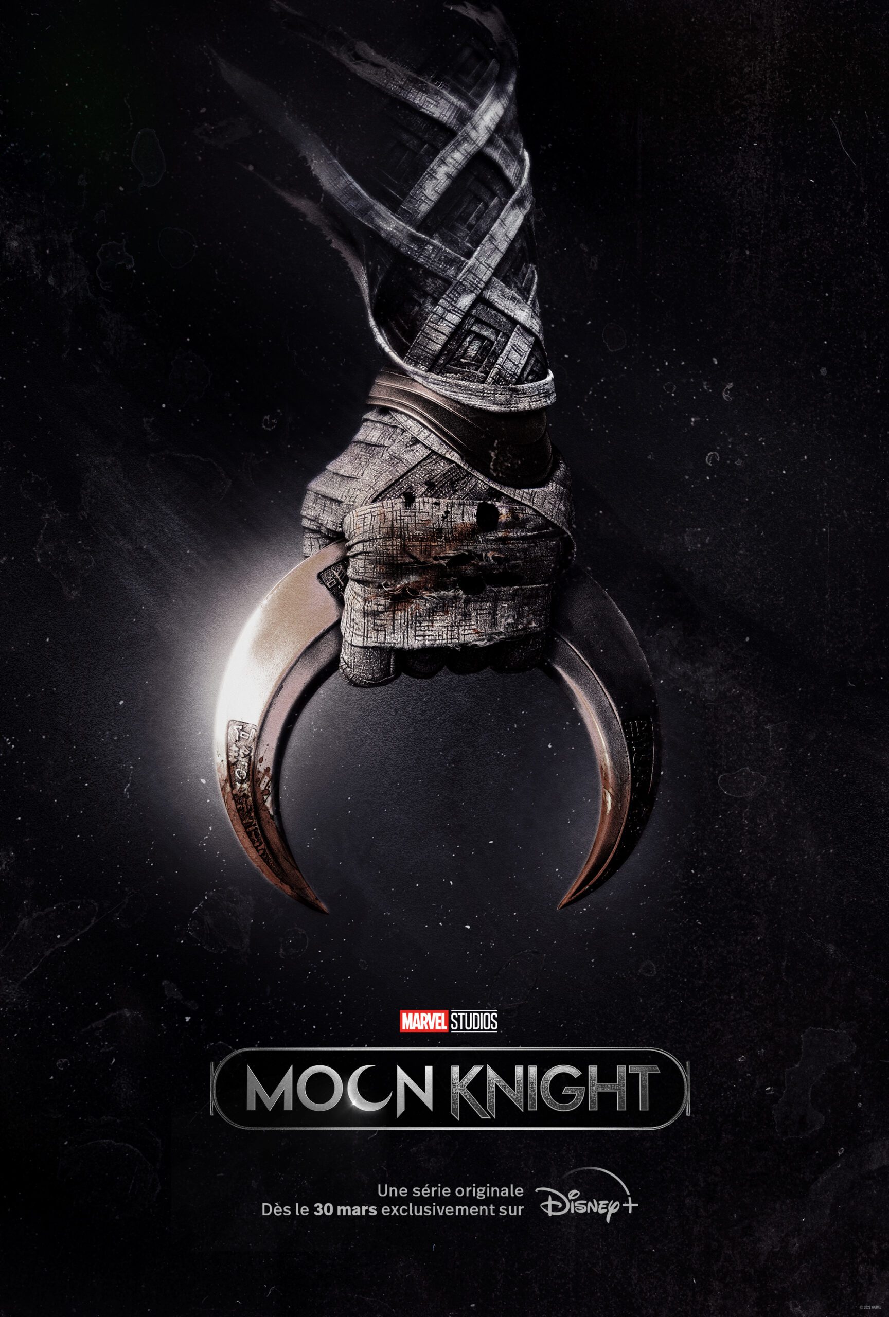 Affiche teaser de la série Marvel Studios pour Disney+, Moon Knight, créée par Jeremy Slater avec Oscar Isaac