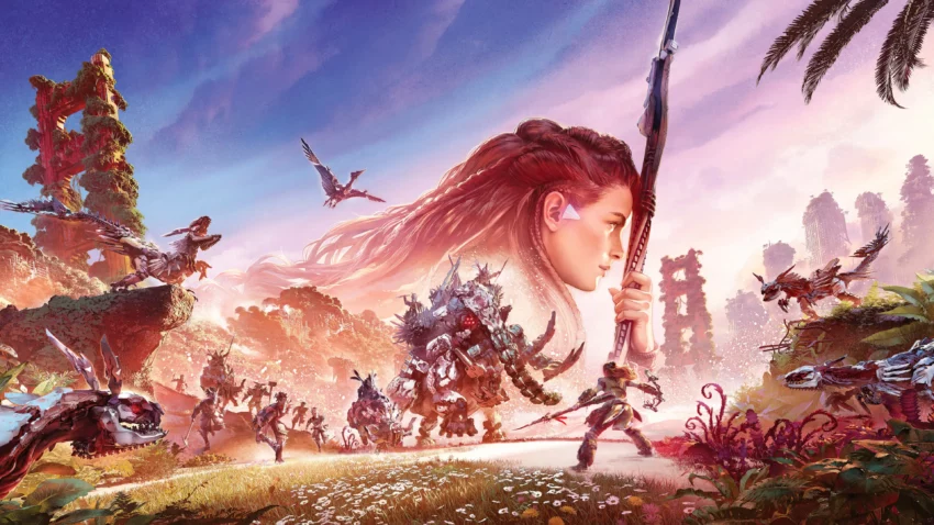 Bannière du jeu vidéo Horizon Forbidden West développé par Guerrilla Games ​et édité par Sony.