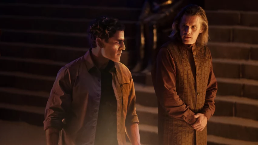 Photo du troisième épisode de la série Marvel Studios pour Disney+, Moon Knight, créée par Jeremy Slater, avec Oscar Isaac et Ethan Hawke.