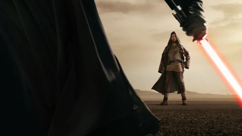 Bannière de la série Obi-Wan Kenobi présentant Ben face à Dark Vador.