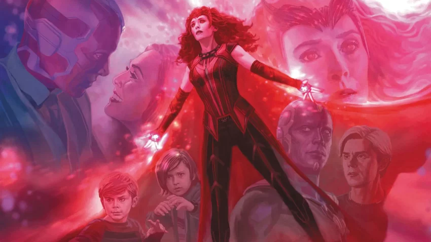 Concept art pour la série Marvel Studios, WandaVision, avec Elizabeth Olsen, Paul Bettany, Teyonah Parris, Kathryn Hahn, Kat Dennings.