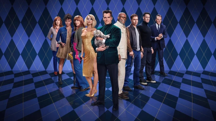 Bannière du film Argylle avec Henry Cavill, Bryce Dallas Howard, Sam Rockwell, Bryan Cranston, Catherine O’Hara, John Cena, Samuel L. Jackson, Dua Lipa, Ariana DeBose, Sofia Boutella, Richard E. Grant.