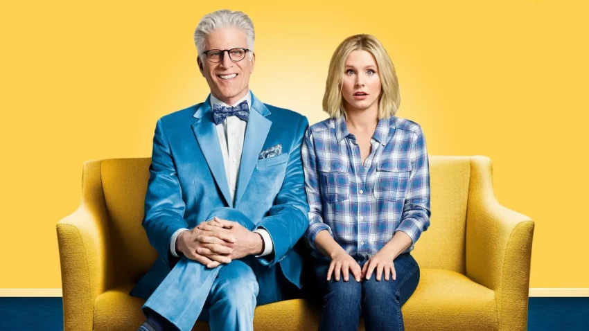 Bannière de la série The Good Place (2016 – 2020) avec Kristen Bell et Ted Danson.