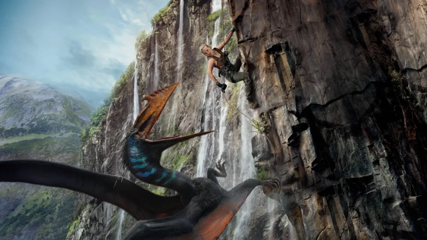 Bannière du film Jurassic World : Renaissance avec Scarlett Johansson.