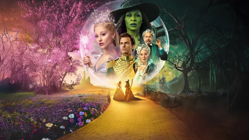 Bannière du film de 2025, Wicked : Partie II, avec Cynthia Erivo, Ariana Grande, Jonathan Bailey, Ethan Slater, Bowen Yang, Marissa Bode, Michelle Yeoh, Jeff Goldblum.