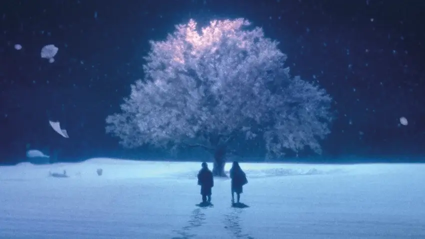 Bannière du film 5 Centimètres par seconde (2026) avec Hokuto Matsumura, Mitsuki Takahata, Nana Mori, Yuzu Aoki, Mai Kiryu, Haruto Ueda, Noa Shiroyama, Aoi Miyazaki et Hidetaka Yoshioka.